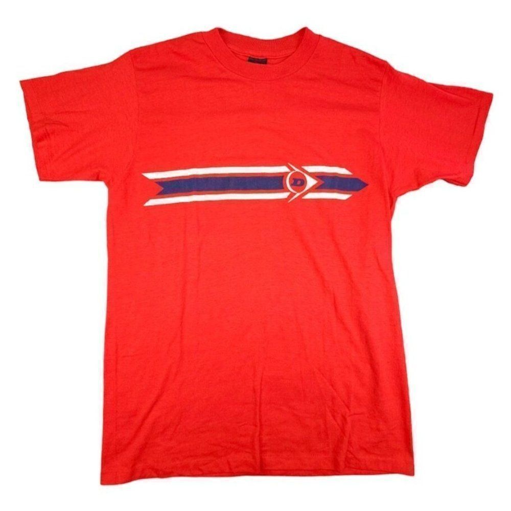 Vintage Dunlop Racing T Shirt Mens Size Medium Red 80s Made In USA